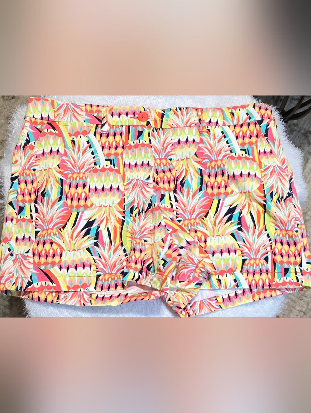 crown & ivy Coral Multi Pineapple Print Shorts